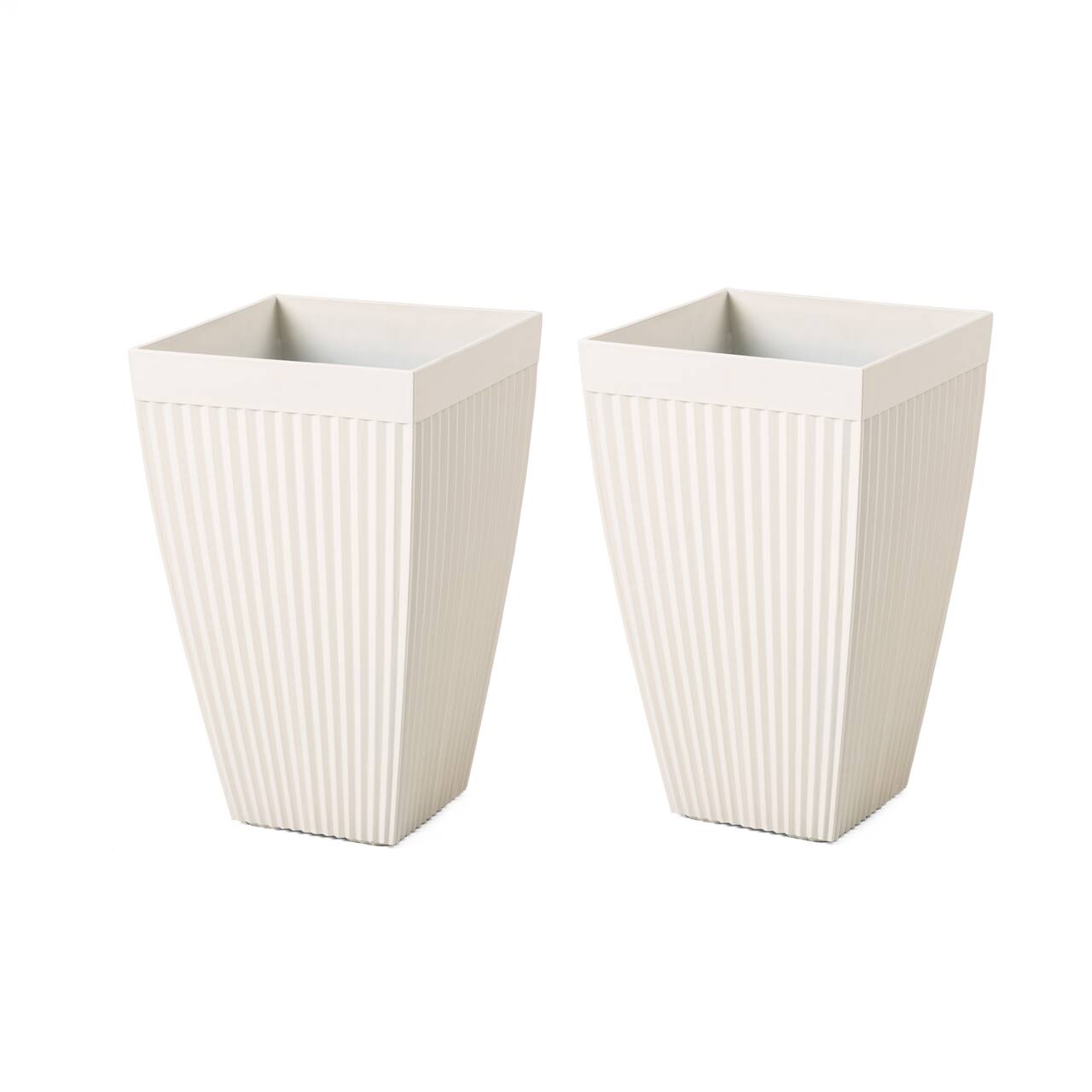 Glitzhome® 23" Eco-Friendly Oversized Faux Concrete Square Fluted Pot Planters, 2ct.